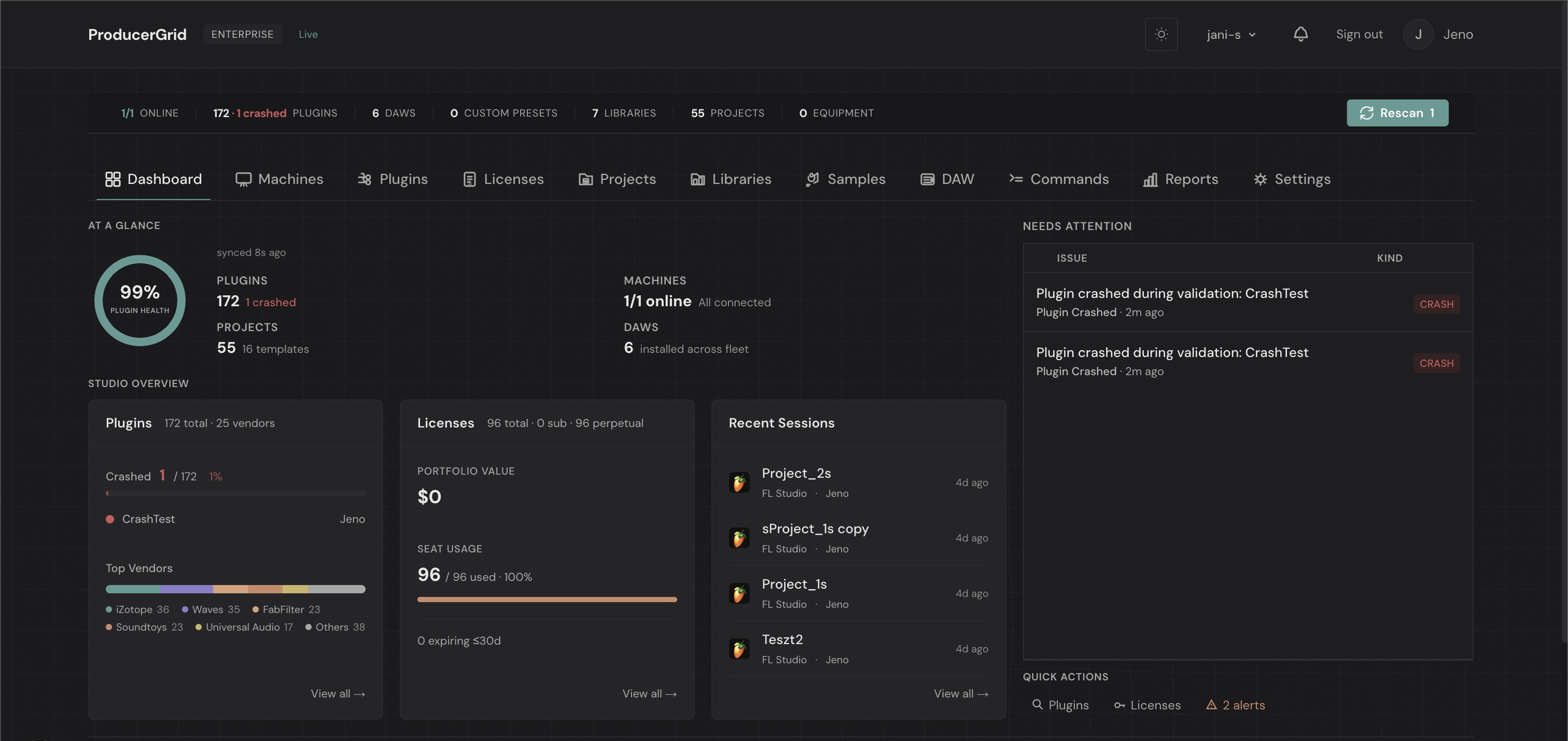 ProducerGrid web dashboard fleet overview